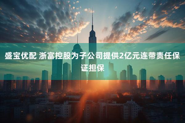 盛宝优配 浙富控股为子公司提供2亿元连带责任保证担保